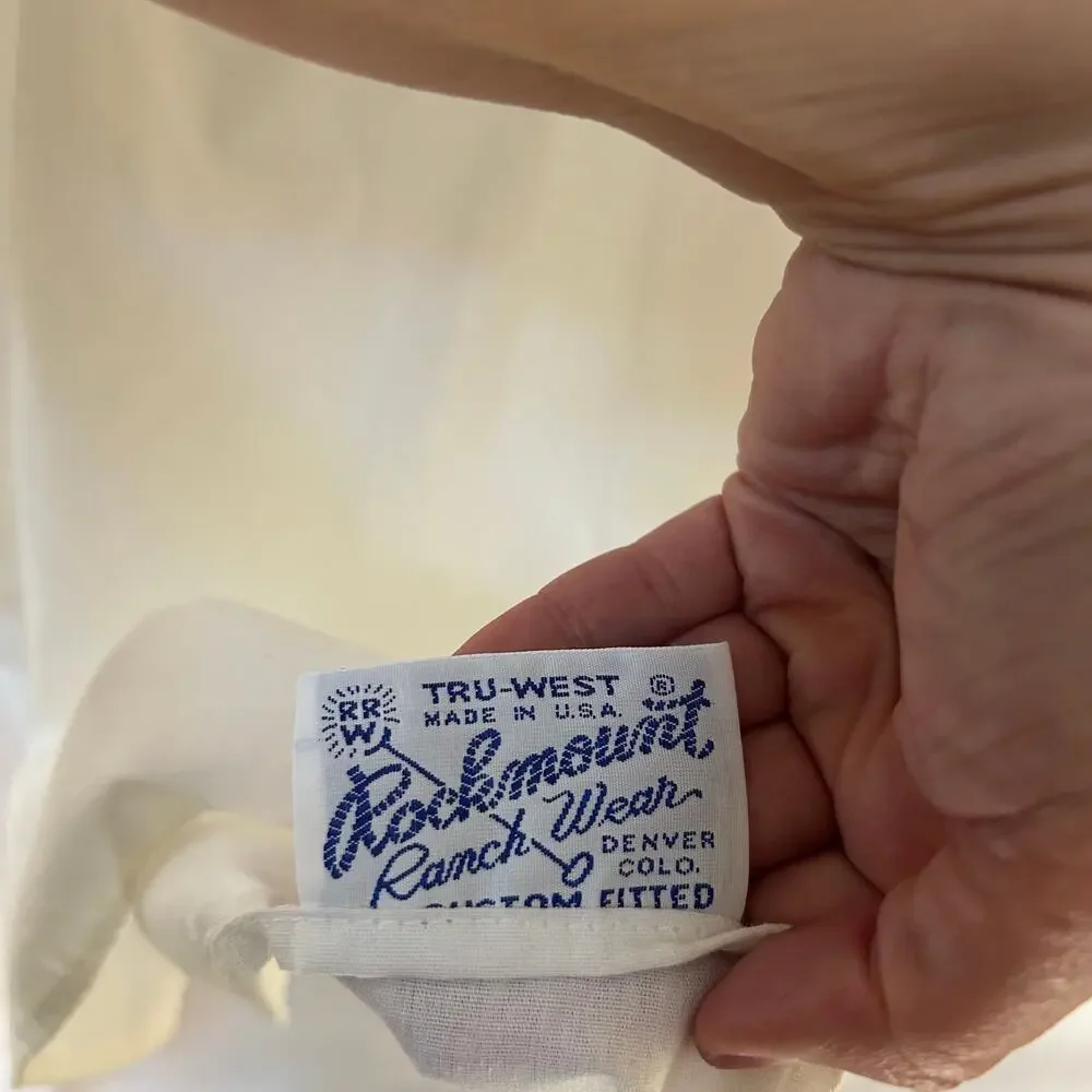 VTG Rockmount Ranch Wear White Floral Embroidered Ruffle Peasant Blouse Boho - Picture 3 of 8